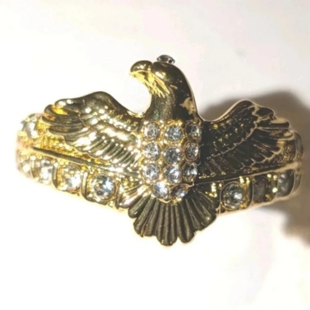 1ct Round Simulated Diamond Mens Flying Eagle Ring 14k Yellow Gold Plated 10